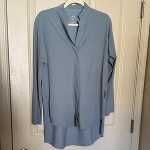ADAY Something Borrowed mineral blue oversized Small Button Down long Shirt EUC